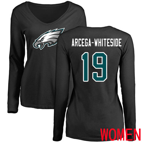 Women NFL Philadelphia Eagles #19 JJ Arcega-Whiteside Black Name and Number Logo Slim Fit Long